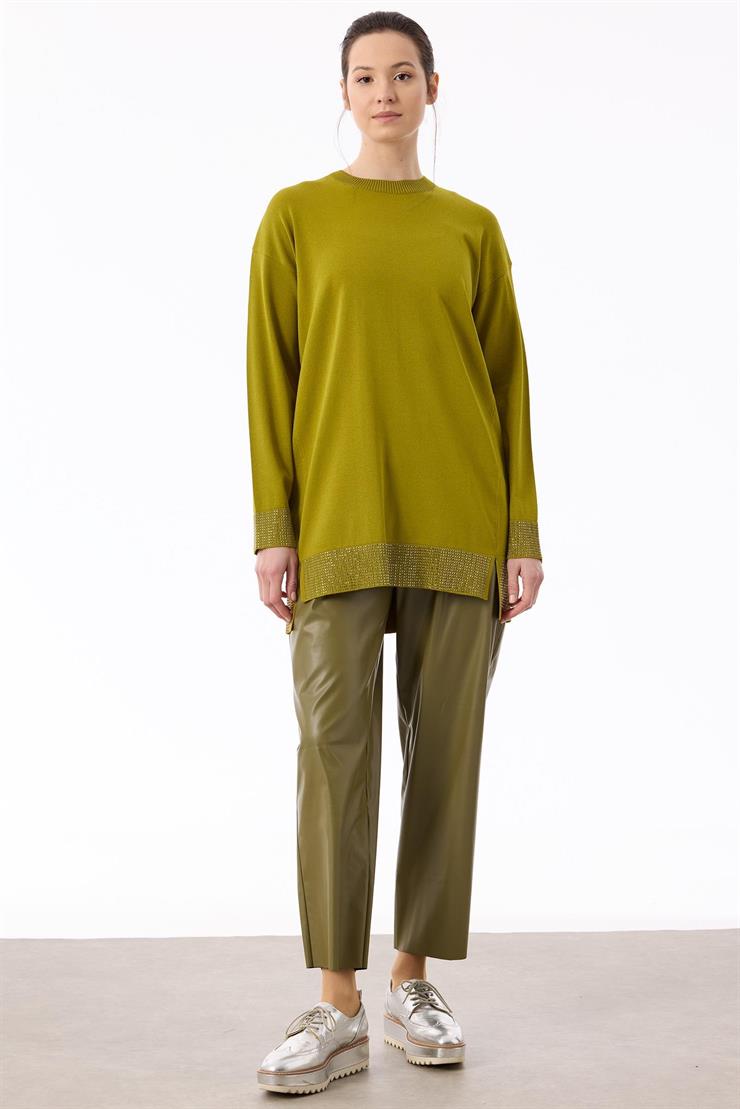 Arkadan Öne Dönen Taş Baskılı Rayon Tunik ASİT