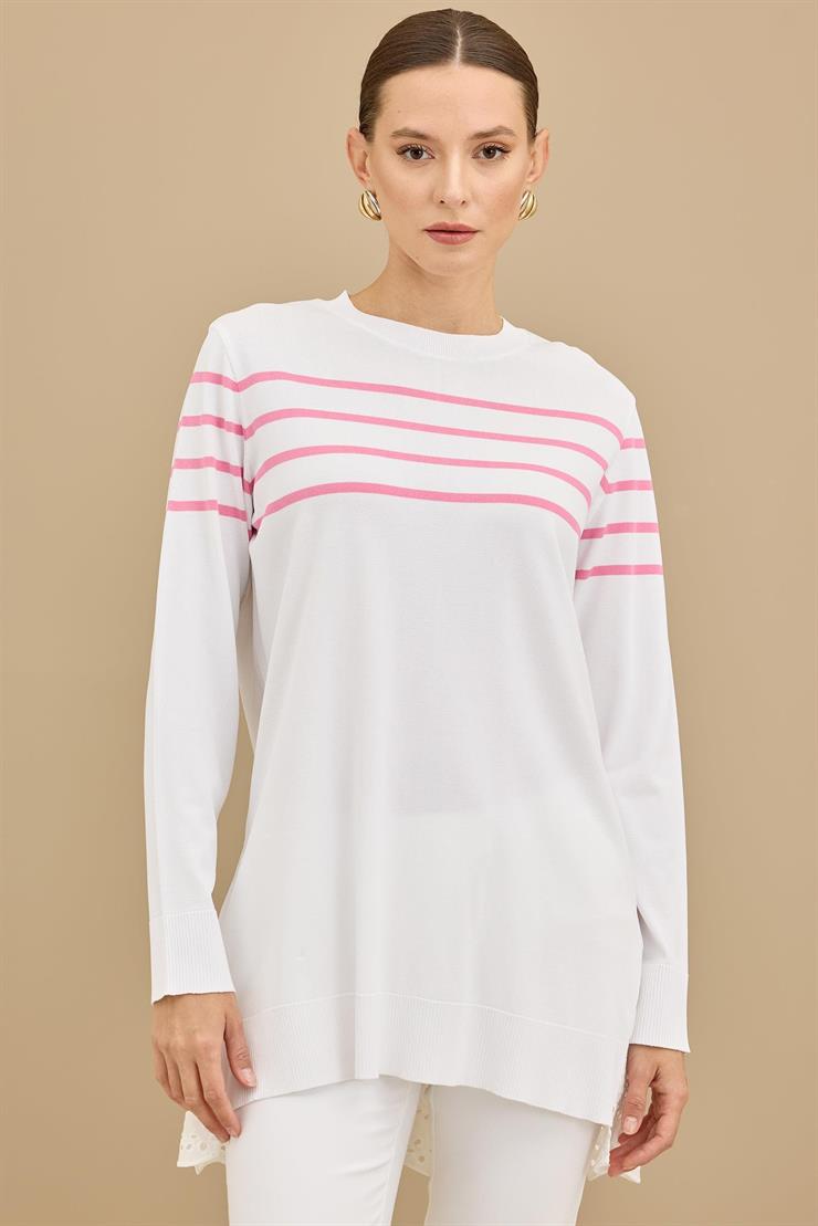 Arkası Güpür Çizgili Rayon Tunik EKRU