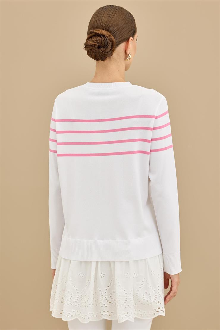 Arkası Güpür Çizgili Rayon Tunik EKRU