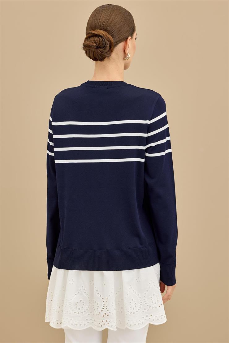 Arkası Güpür Çizgili Rayon Tunik LACİVERT