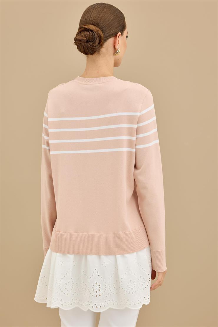 Arkası Güpür Çizgili Rayon Tunik PUDRA