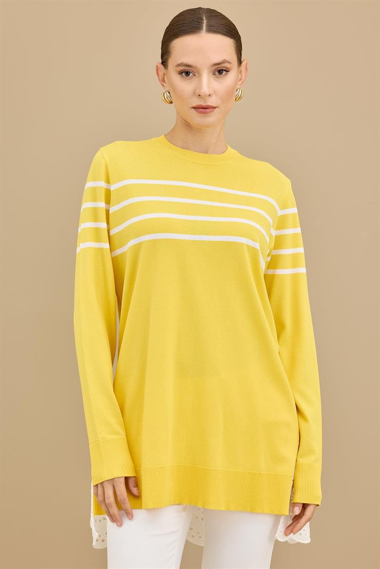 Arkası Güpür Çizgili Rayon Tunik SARI