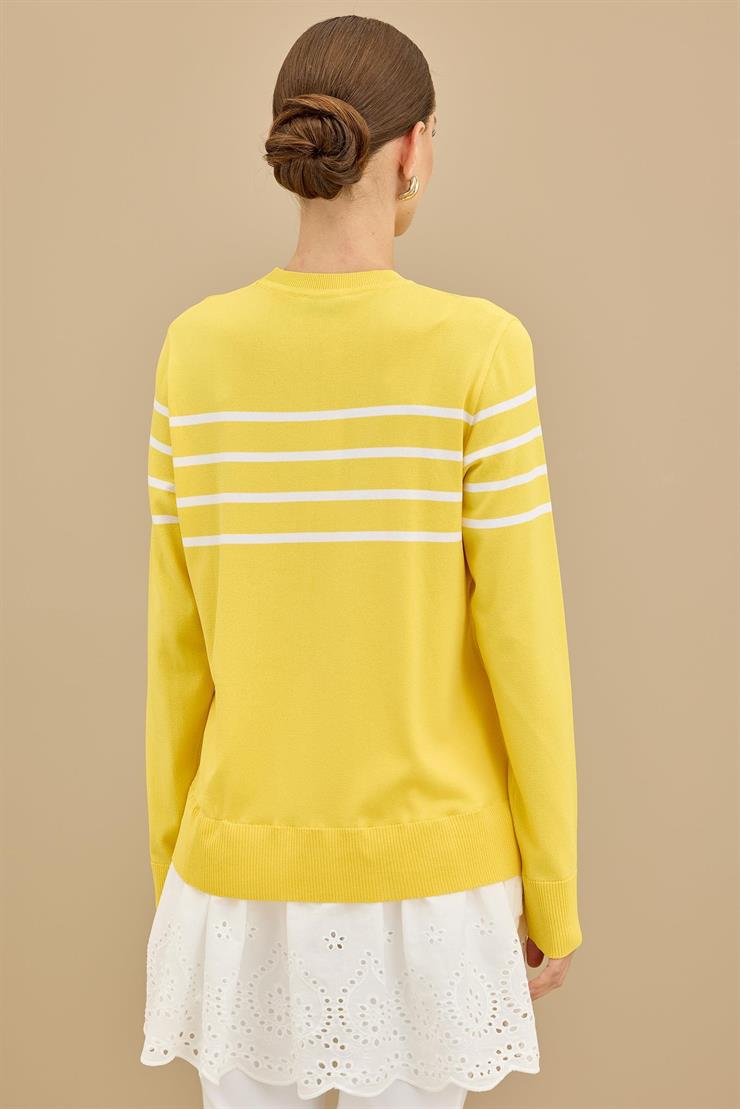 Arkası Güpür Çizgili Rayon Tunik SARI