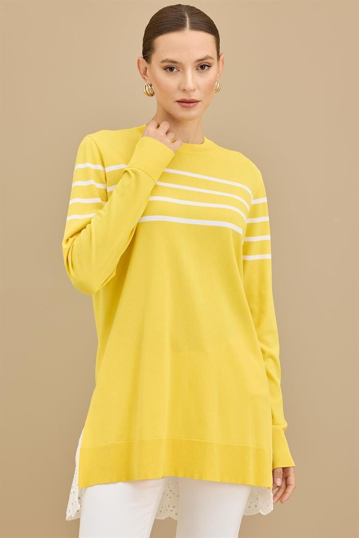 Arkası Güpür Çizgili Rayon Tunik SARI