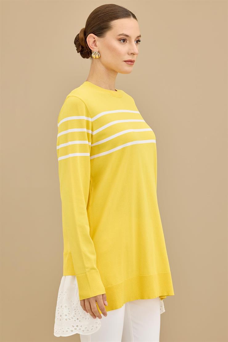 Arkası Güpür Çizgili Rayon Tunik SARI