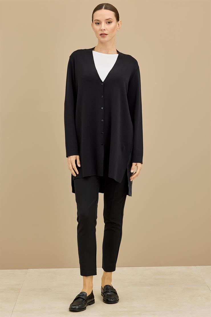 Arkası Kupra Kumaşlı Rayon Hırka SİYAH