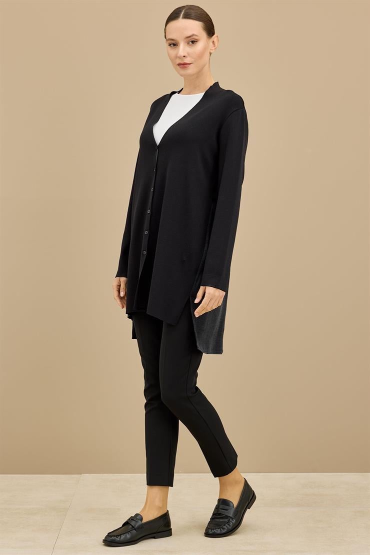 Arkası Kupra Kumaşlı Rayon Hırka SİYAH