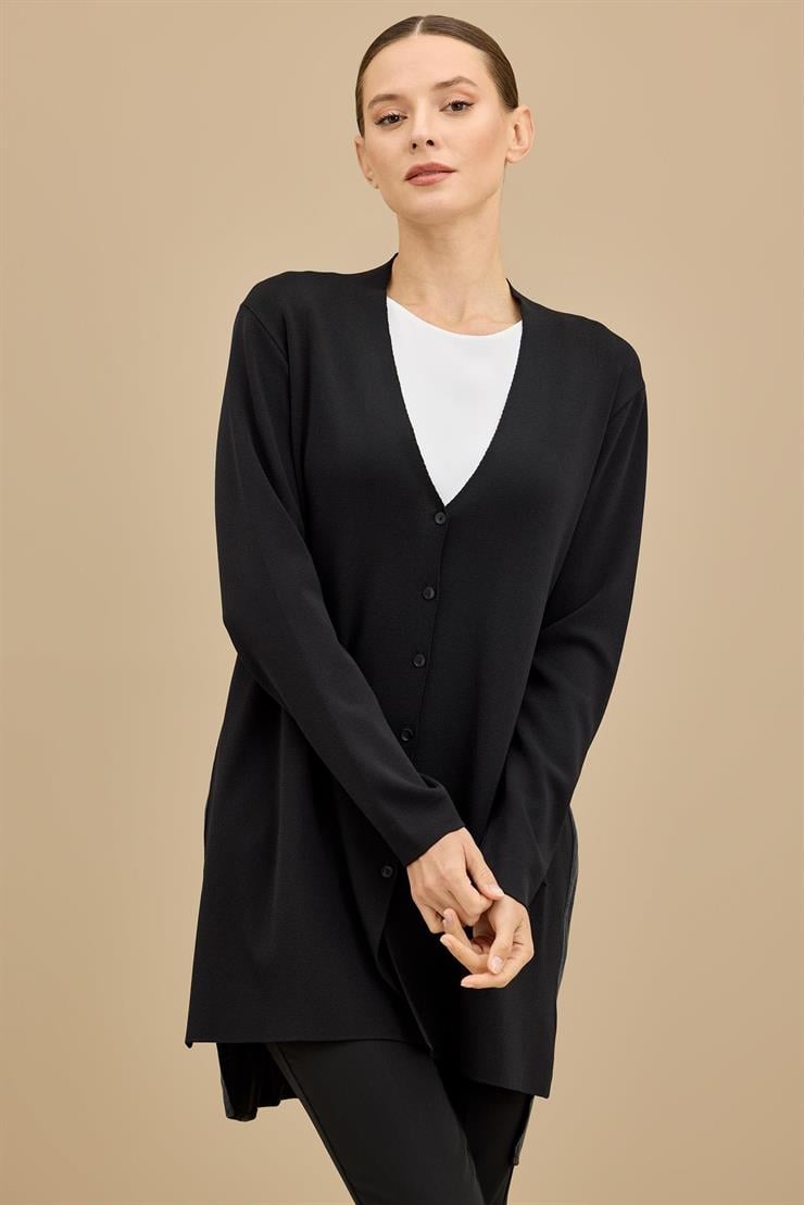 Arkası Kupra Kumaşlı Rayon Hırka SİYAH