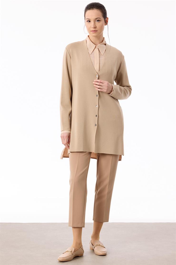 Arkası Kupra Kumaşlı Rayon Hırka VİZON