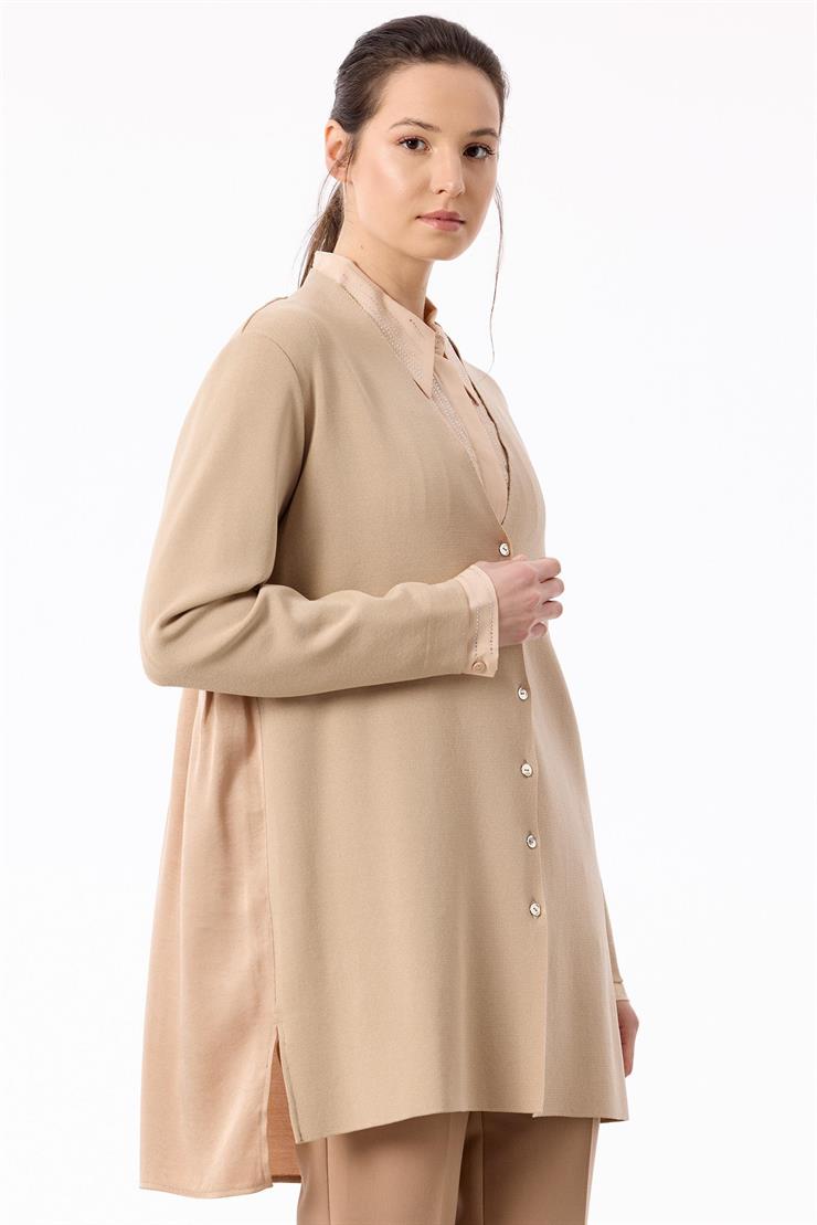 Arkası Kupra Kumaşlı Rayon Hırka VİZON