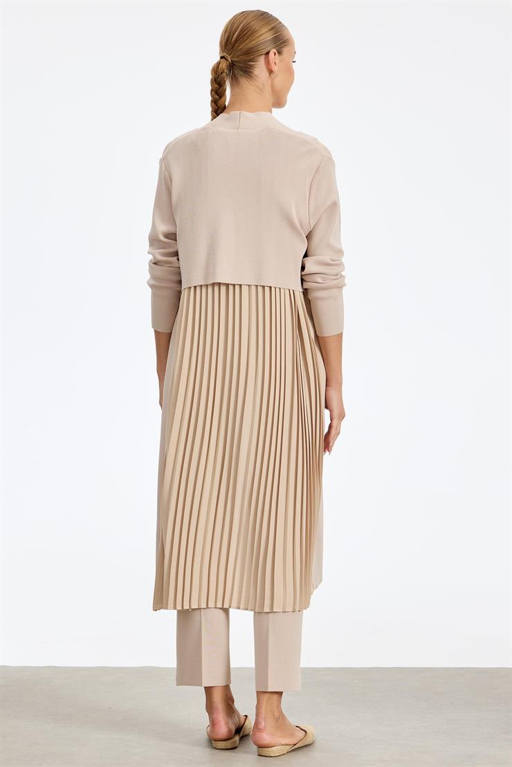 Arkası Pilise Taşlı Rayon Hırka BEJ