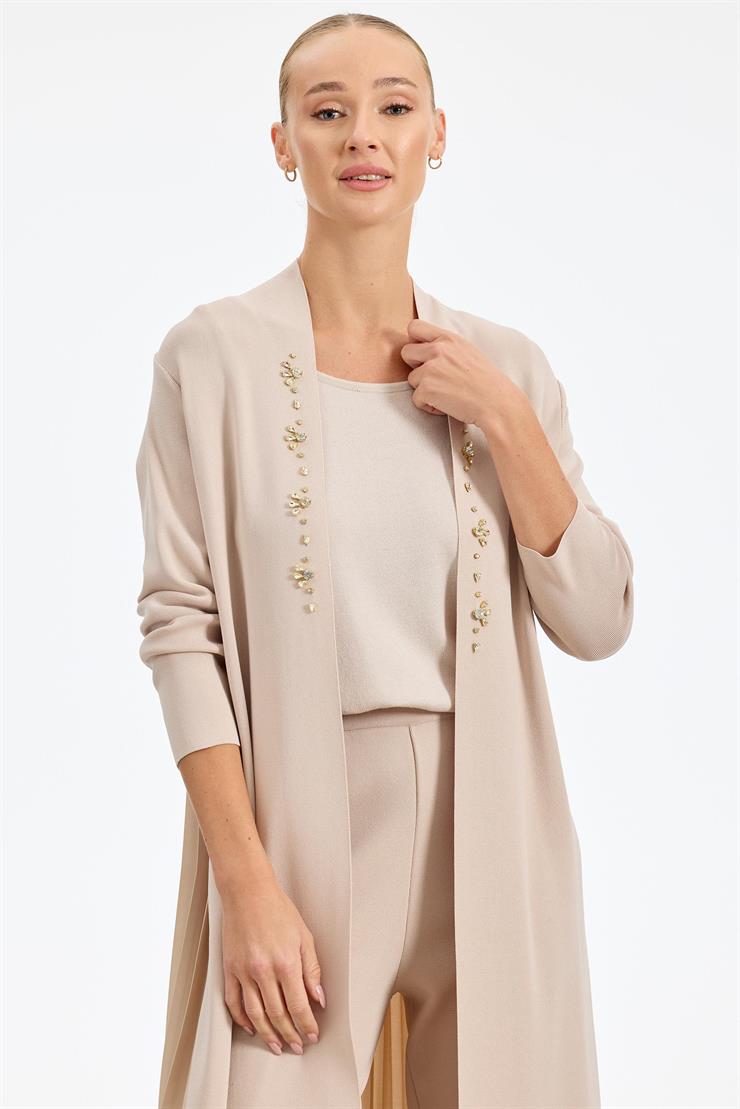 Arkası Pilise Taşlı Rayon Hırka BEJ
