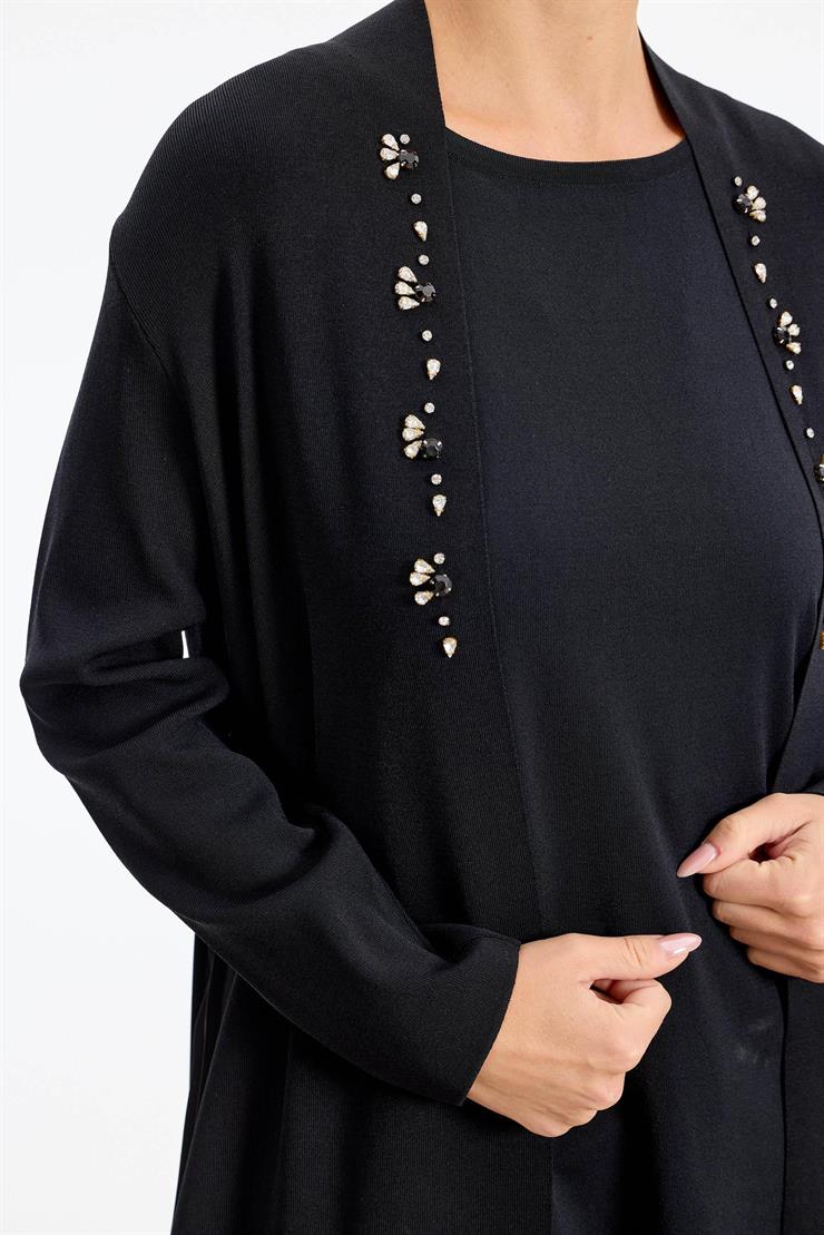 Arkası Pilise Taşlı Rayon Hırka SİYAH