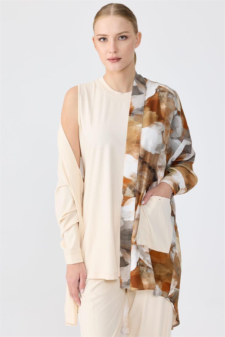 Asimetrik Kesim Suluboya Emprime 3Lü Takım BEJ