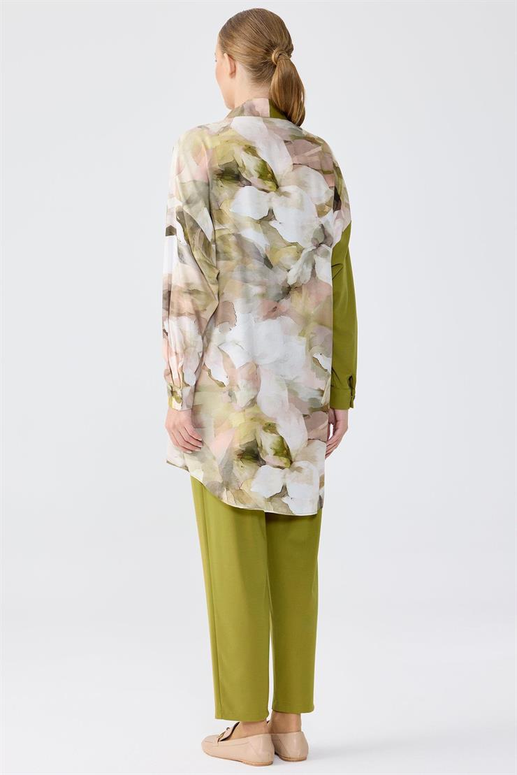 Asimetrik Kesim Suluboya Emprime 3Lü Takım YEŞİL