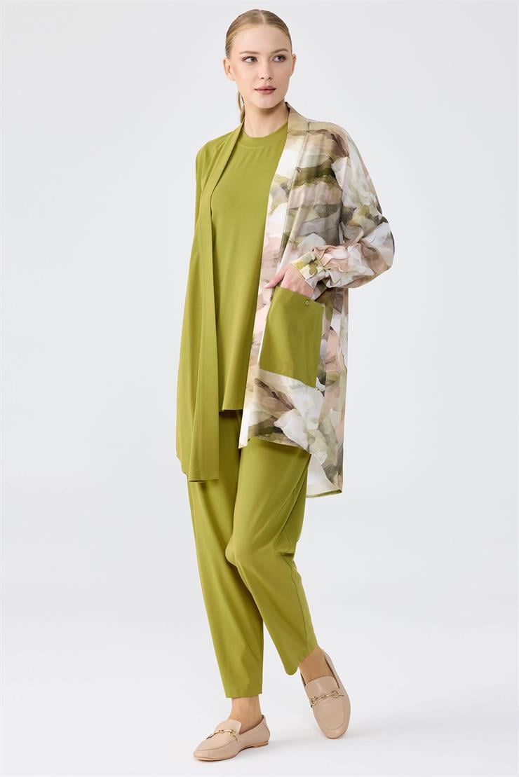 Asimetrik Kesim Suluboya Emprime 3Lü Takım YEŞİL