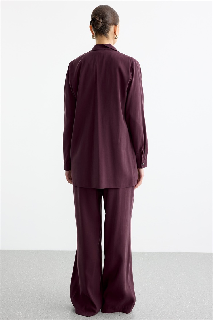 Asimetrik Minimal Yakalı Broş Detaylı Fermuarlı 3lü Takım BORDO