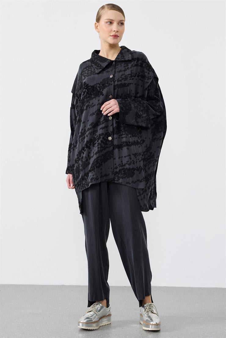 Asimetrik Ön Detaylı Pantolonlu İkili Takım SİYAH