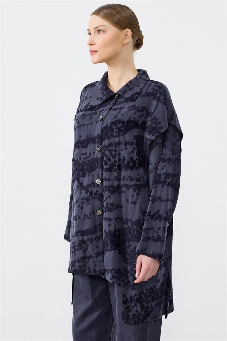 Asimetrik Ön Detaylı Pantolonlu İkili Takım LACIVERT