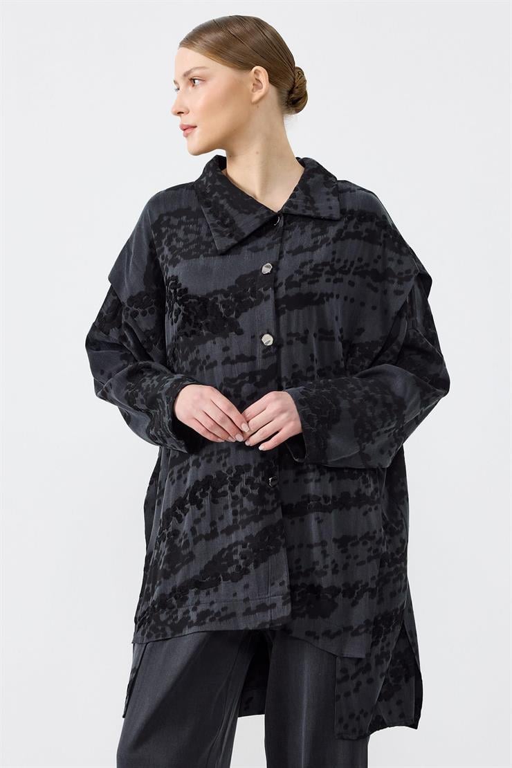 Asimetrik Ön Detaylı Pantolonlu İkili Takım SİYAH