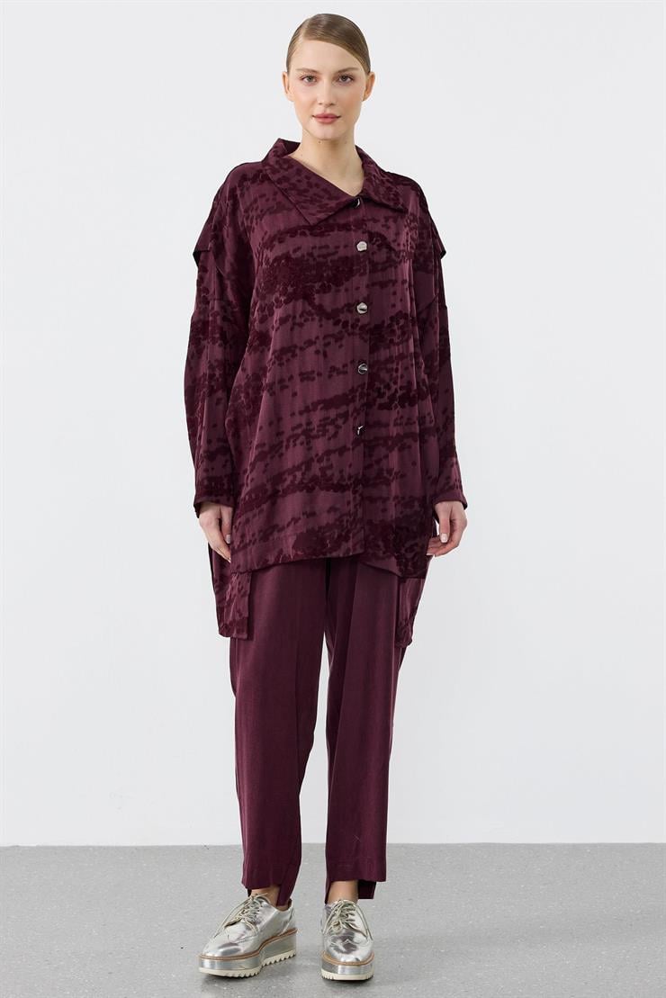 Asimetrik Ön Detaylı Pantolonlu İkili Takım BORDO