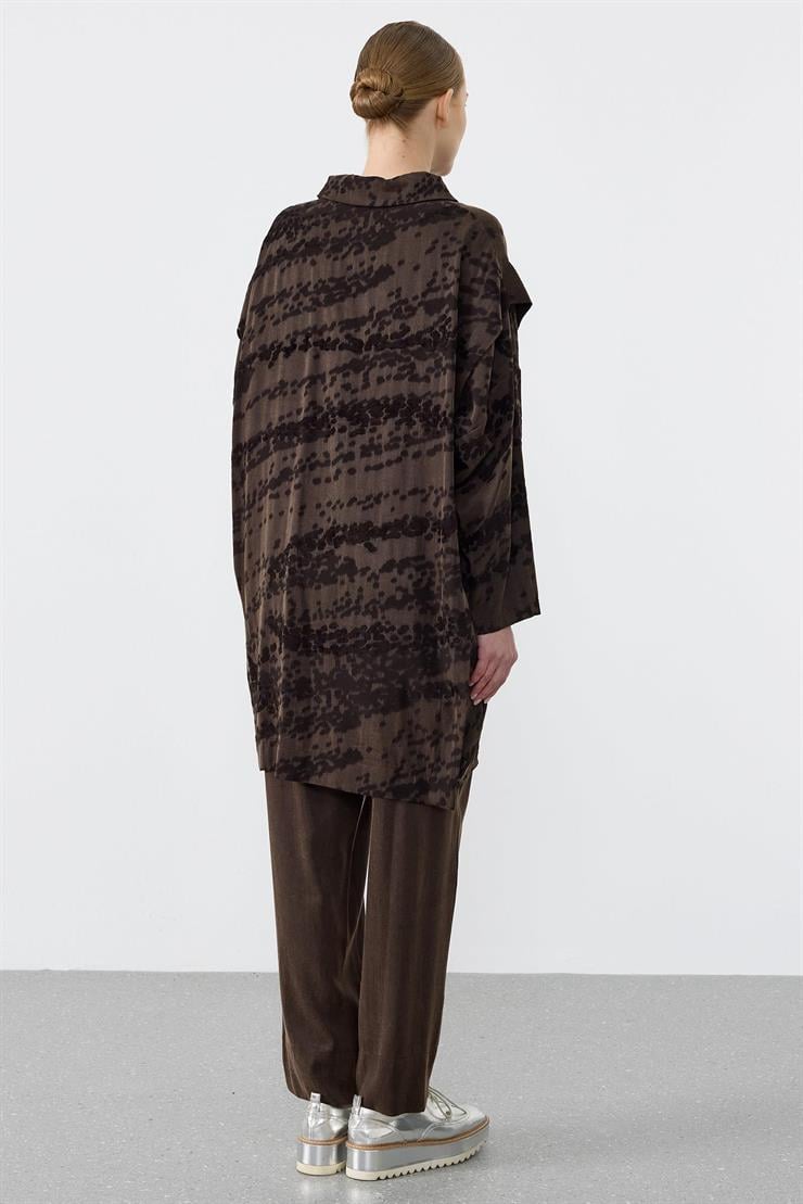 Asimetrik Ön Detaylı Pantolonlu İkili Takım KAHVE