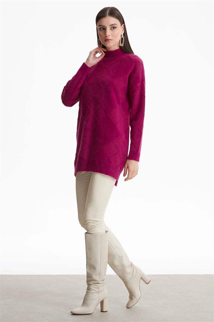 BAKLAVA DESENLİ MİNK TUNİK FUŞYA