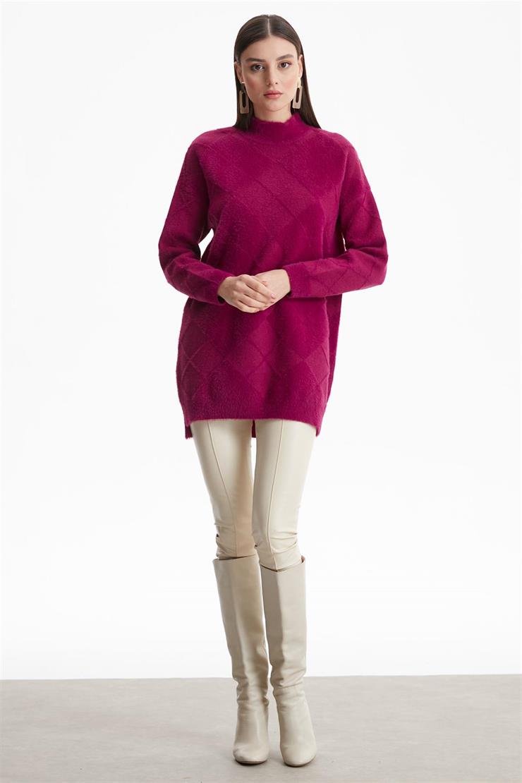 BAKLAVA DESENLİ MİNK TUNİK FUŞYA