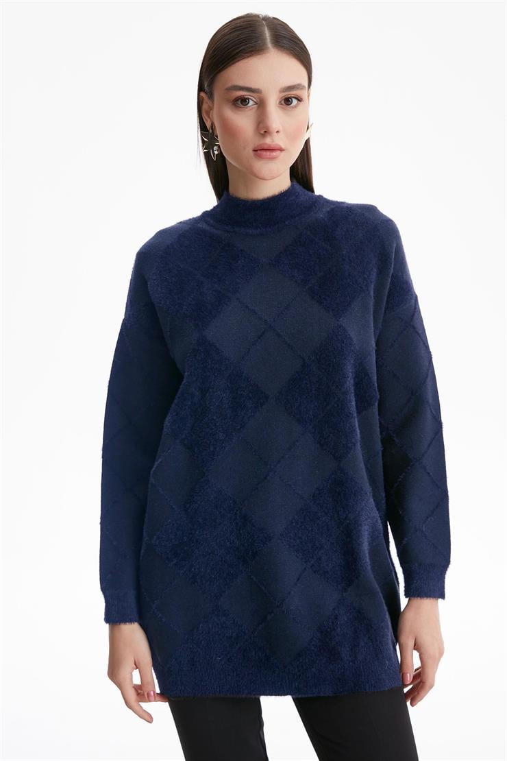 BAKLAVA DESENLİ MİNK TUNİK LACİVERT
