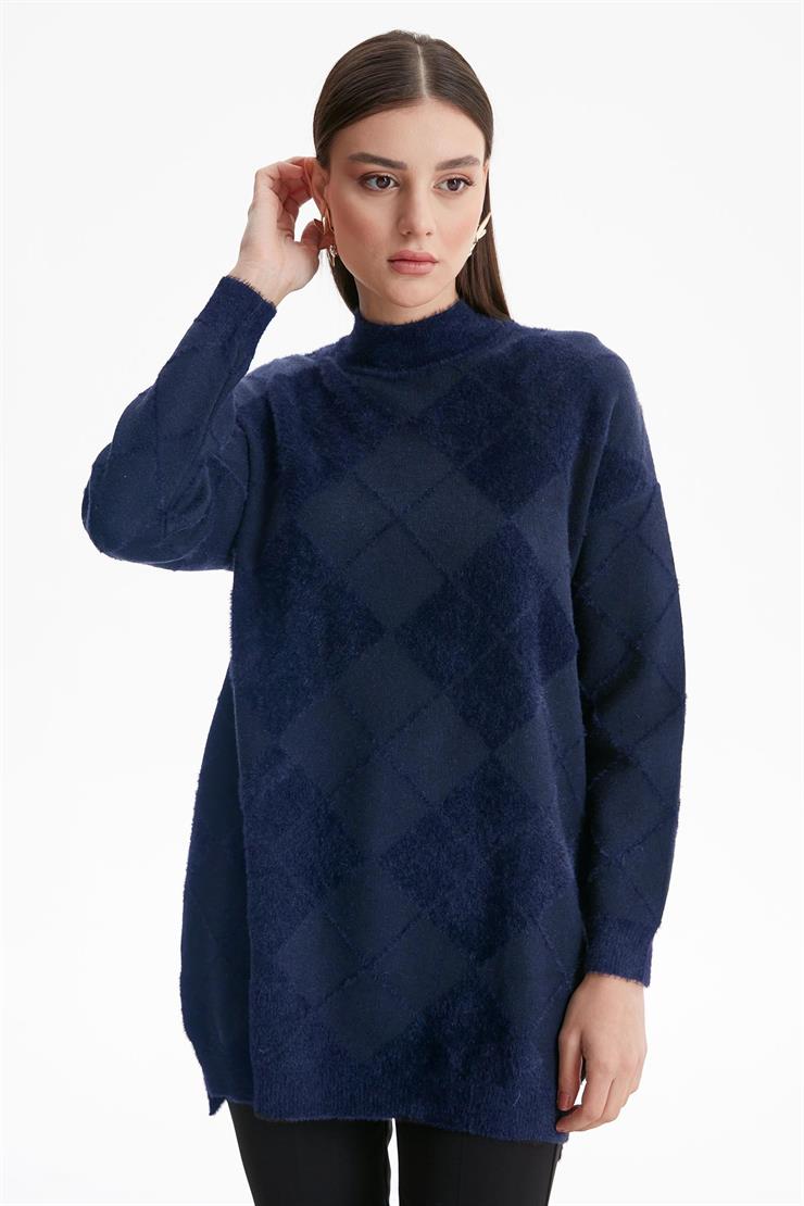 BAKLAVA DESENLİ MİNK TUNİK LACİVERT