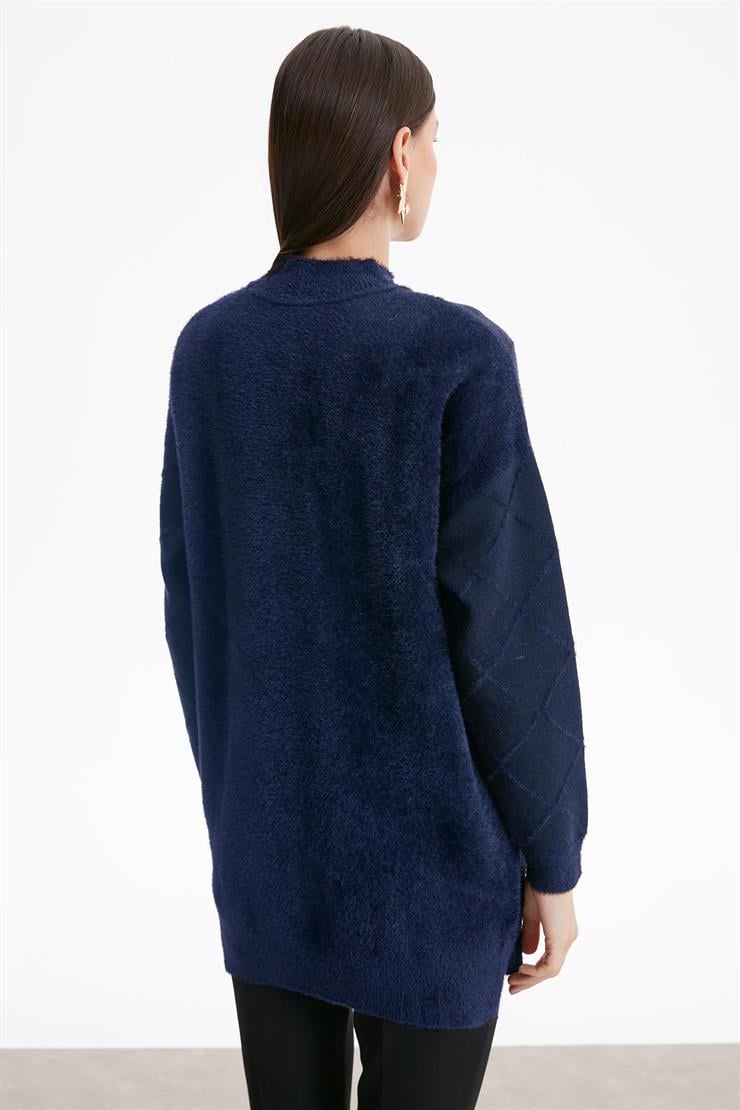 BAKLAVA DESENLİ MİNK TUNİK LACİVERT