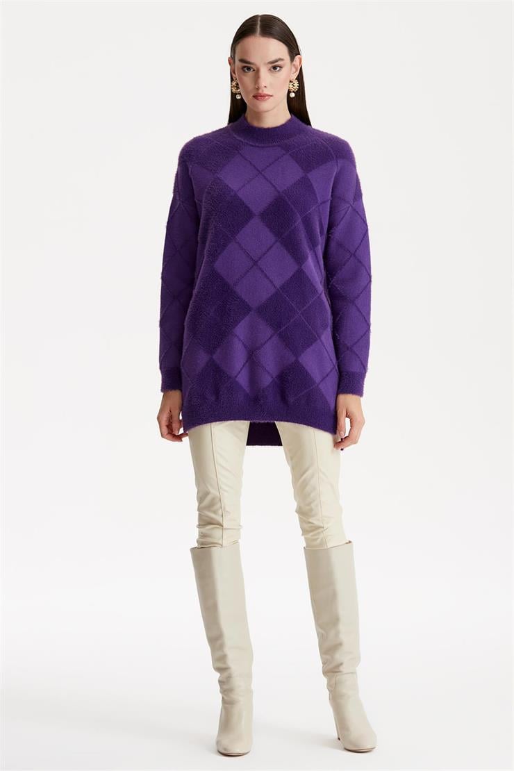 BAKLAVA DESENLİ MİNK TUNİK MOR