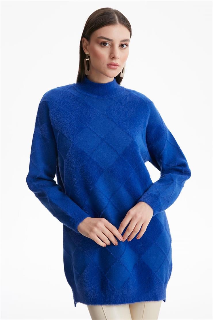 BAKLAVA DESENLİ MİNK TUNİK SAKS