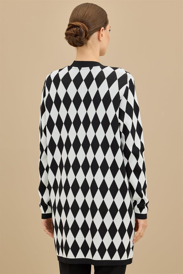 Baklava Desenli Kruvaze Ceket SİYAH-BEYAZ