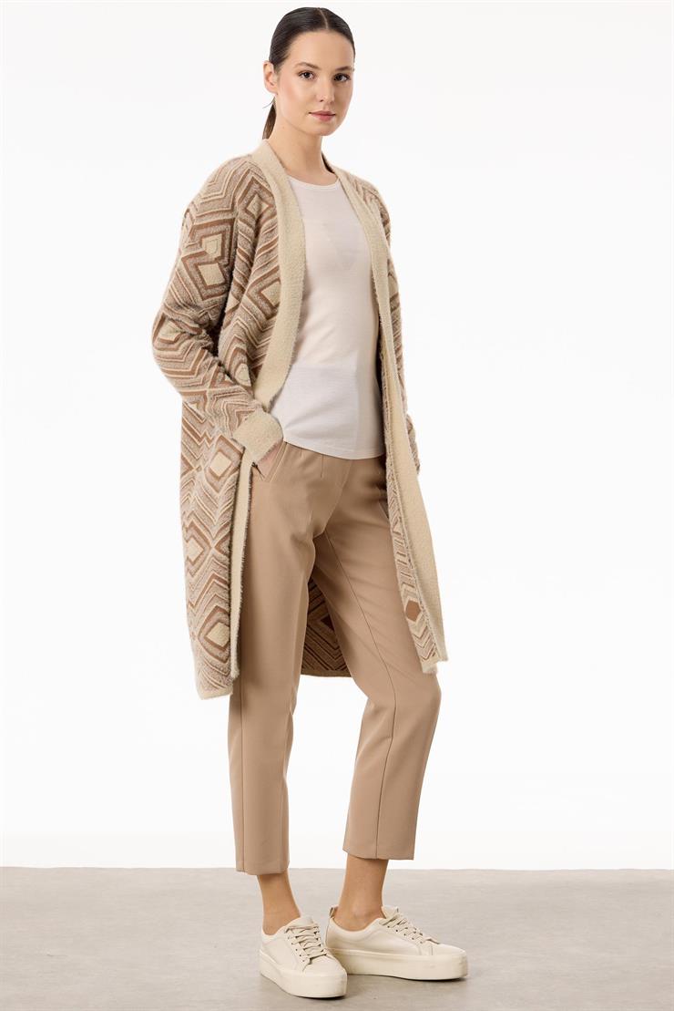 Baklava Desenli Triko Hırka BEJ