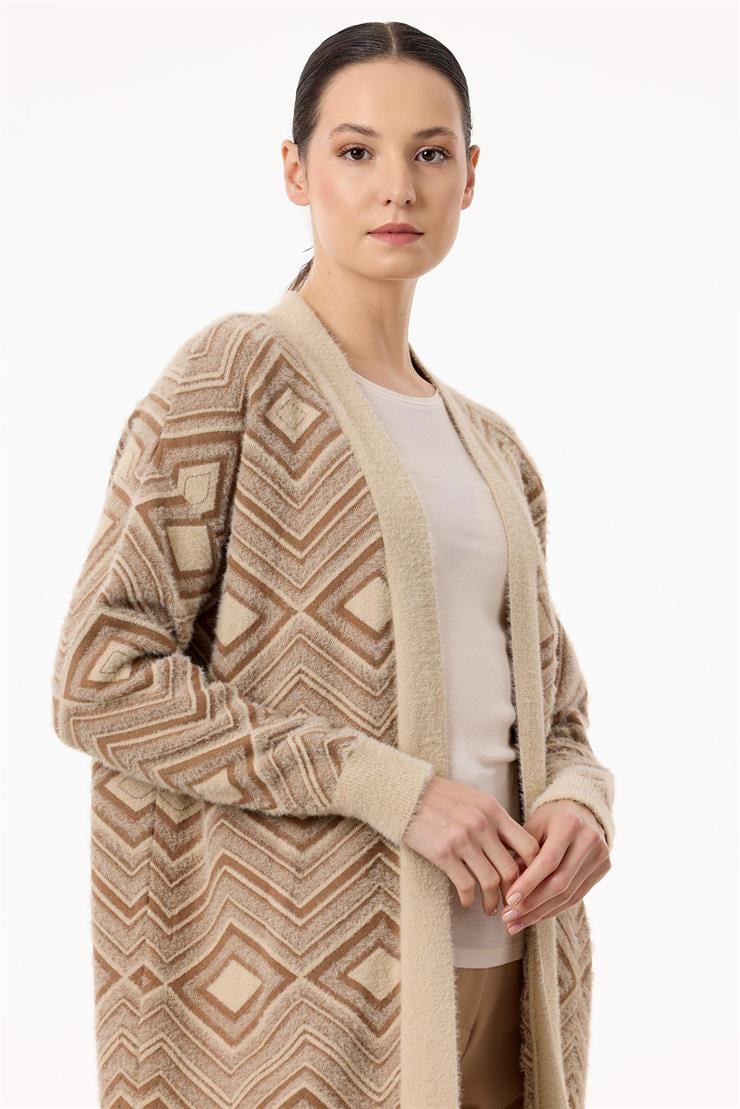 Baklava Desenli Triko Hırka BEJ