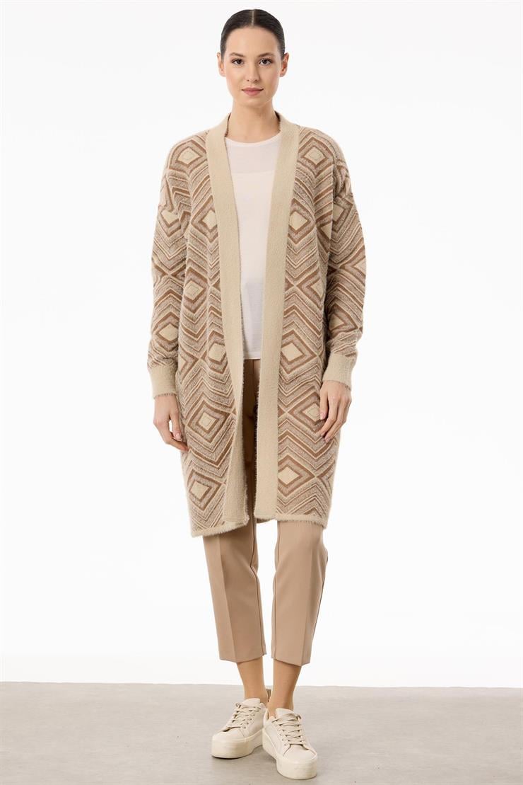 Baklava Desenli Triko Hırka BEJ