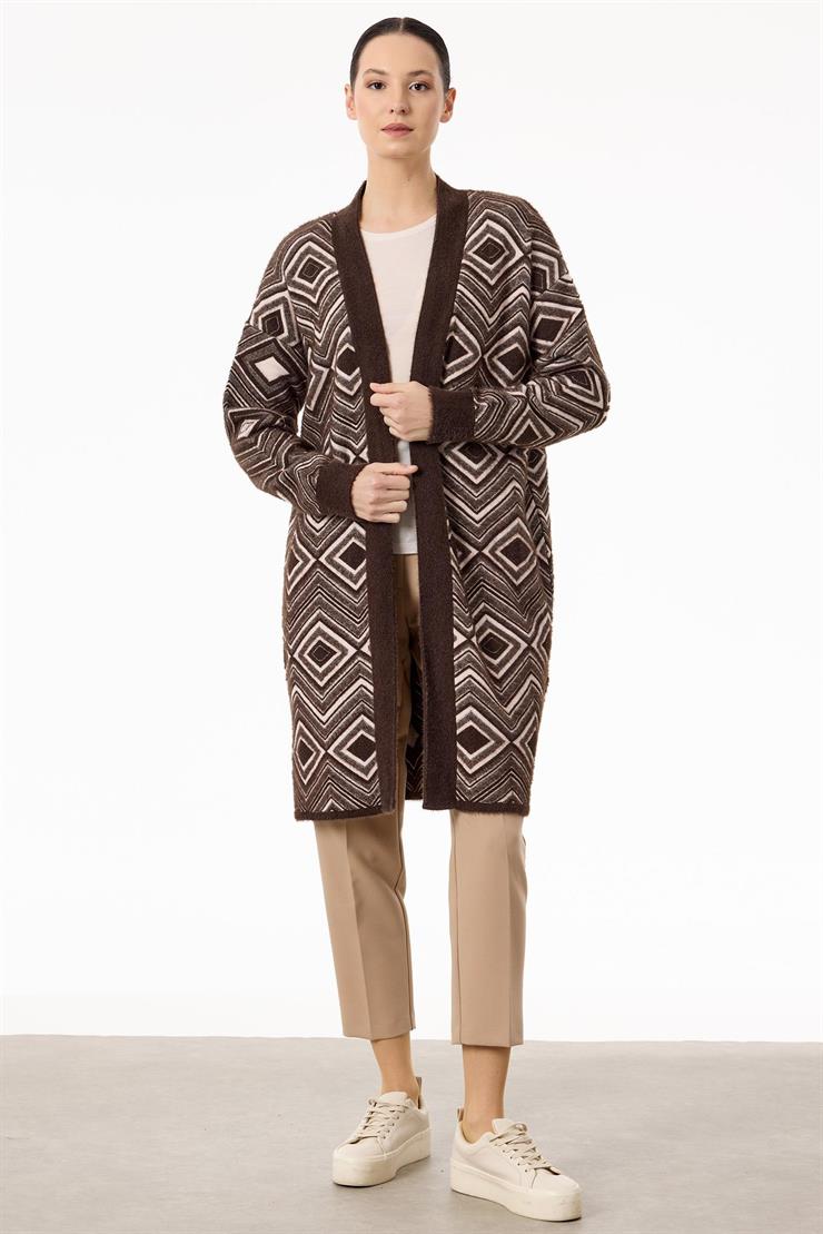 Baklava Desenli Triko Hırka KAHVE