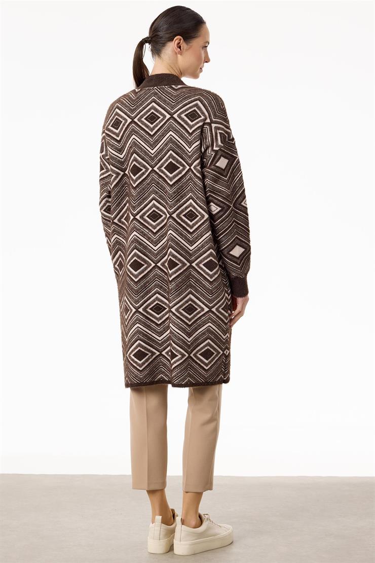 Baklava Desenli Triko Hırka KAHVE