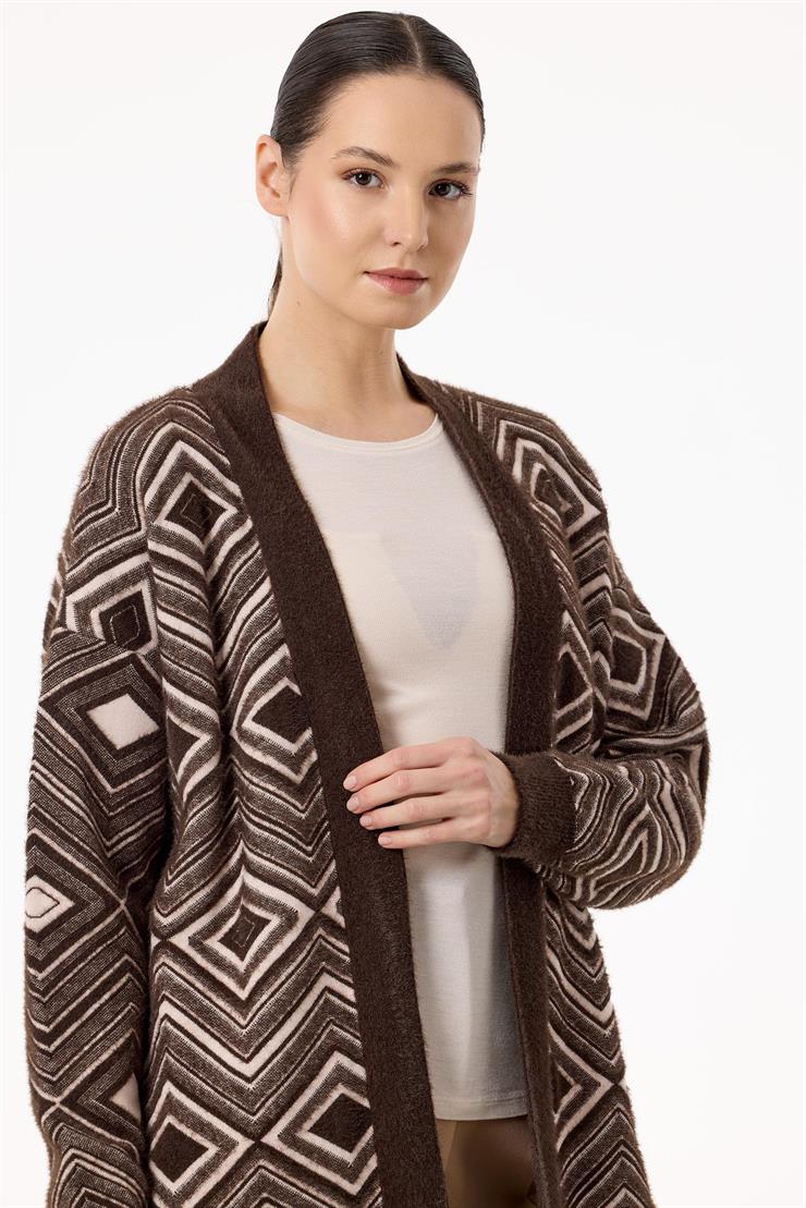 Baklava Desenli Triko Hırka KAHVE