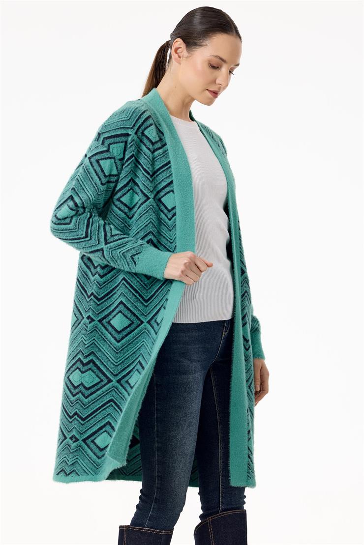 Baklava Desenli Triko Hırka YEŞİL