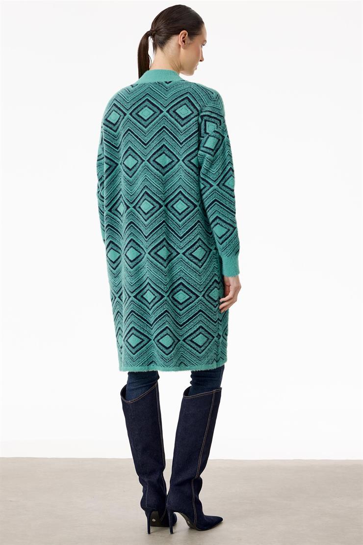 Baklava Desenli Triko Hırka YEŞİL