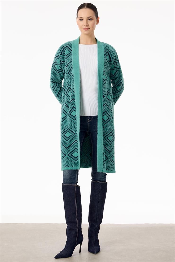 Baklava Desenli Triko Hırka YEŞİL