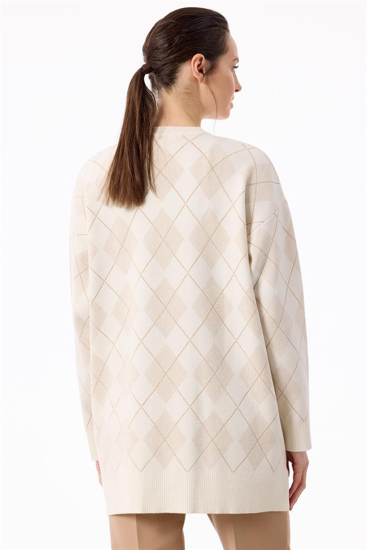 Baklava Desenli Triko Tunik EKRU