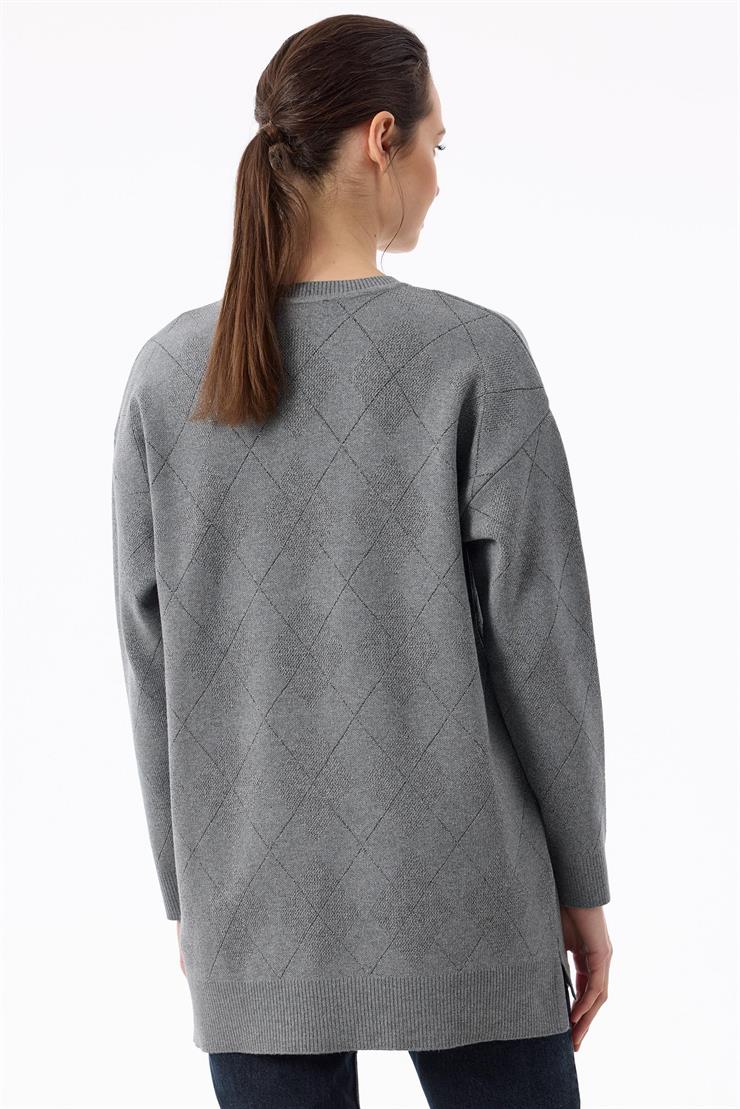 Baklava Desenli Triko Tunik GRİ MELANJ