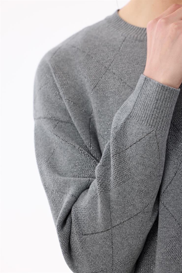 Baklava Desenli Triko Tunik GRİ MELANJ