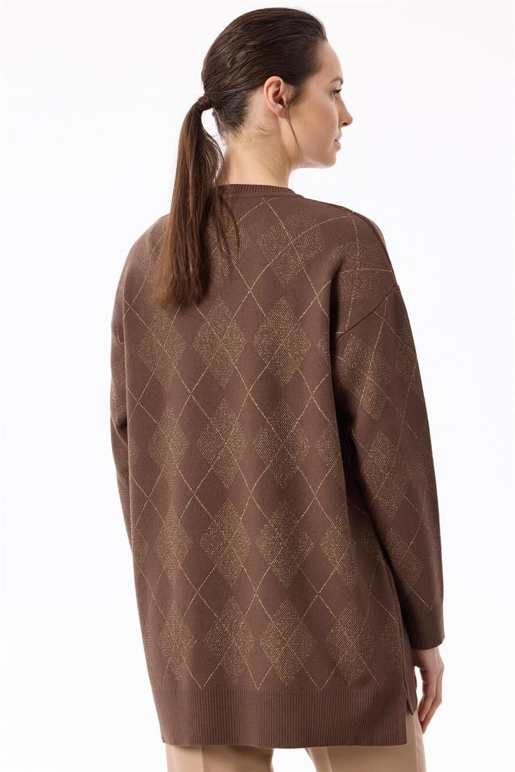 Baklava Desenli Triko Tunik KAHVE