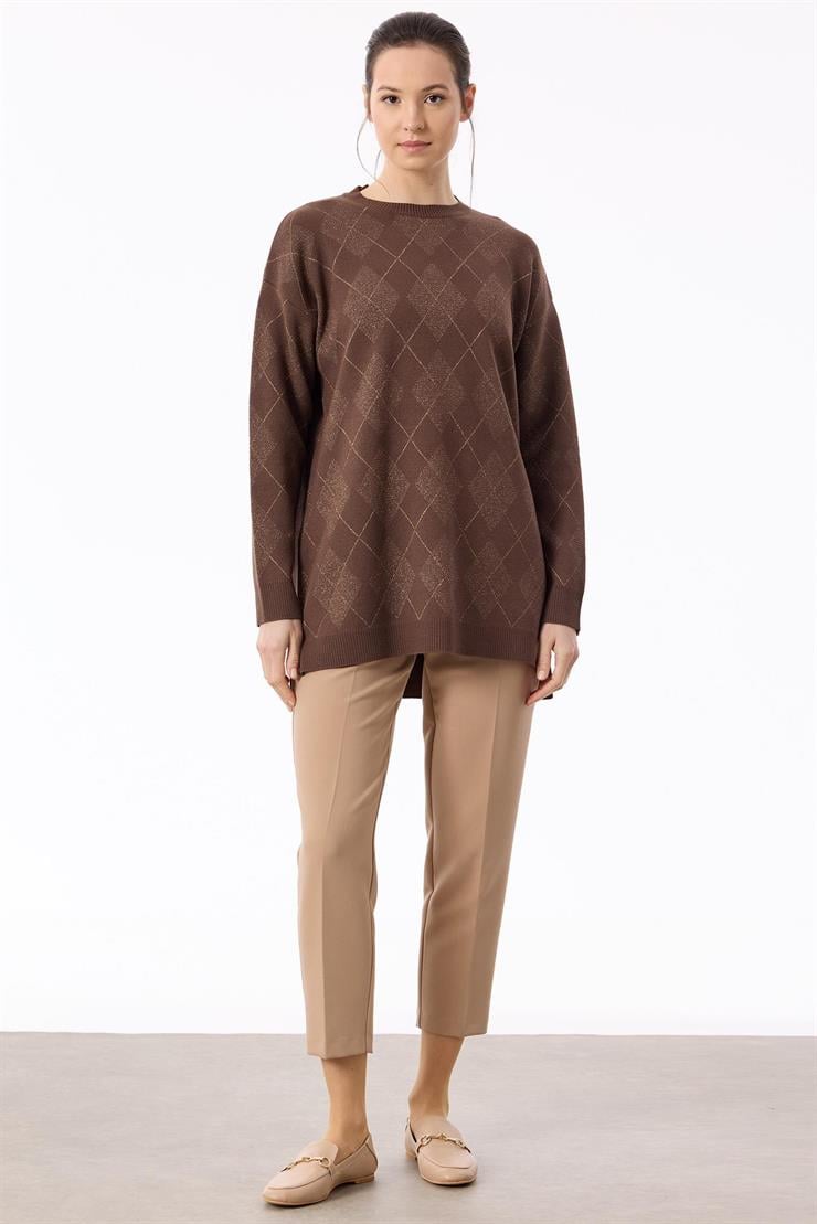 Baklava Desenli Triko Tunik KAHVE