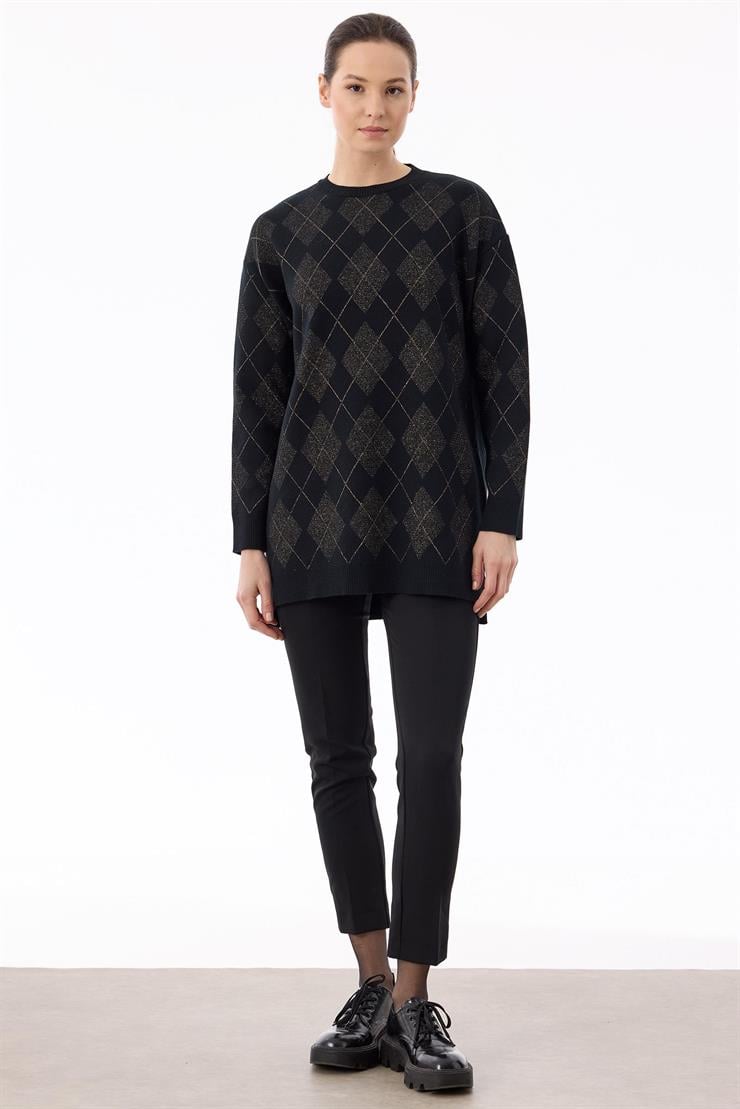 Baklava Desenli Triko Tunik SİYAH