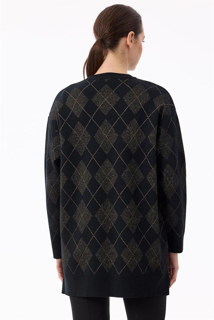 Baklava Desenli Triko Tunik SİYAH